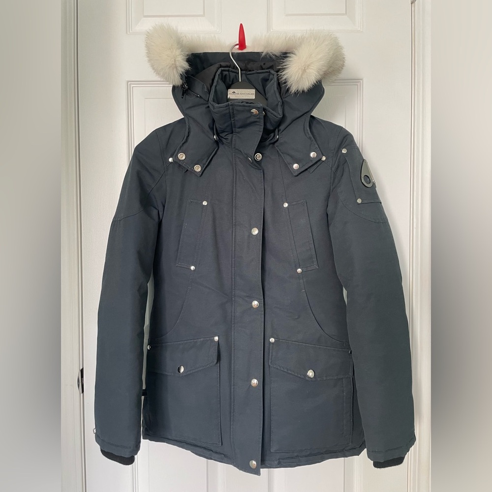 Women’s Moose Knuckle Down Parka Jacket Size Small Navy